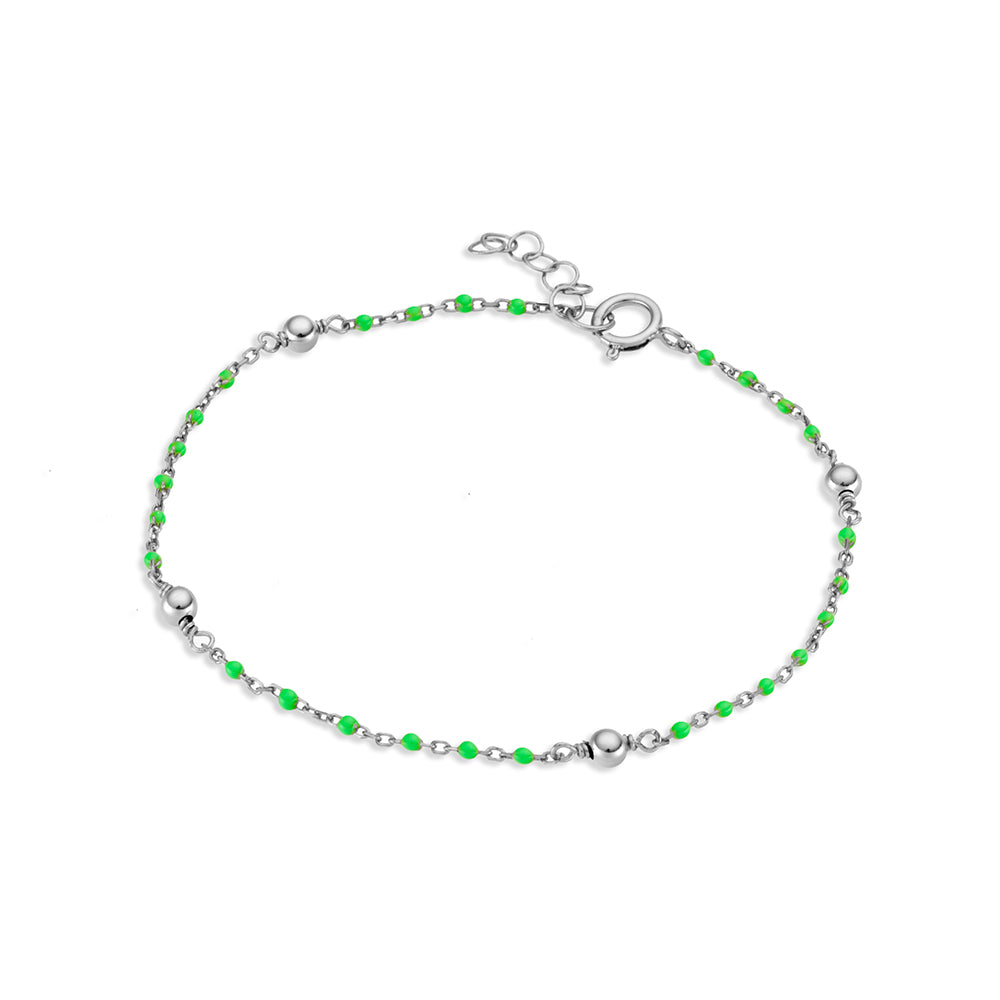 Sterling silver beaded bracelet with light green details