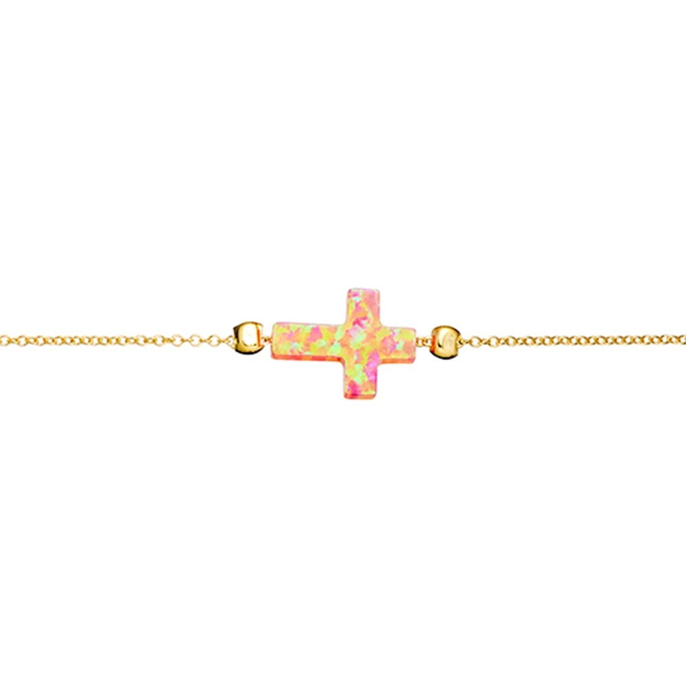 Sterling silver gold plated rolo chain bracelet with opalite cross