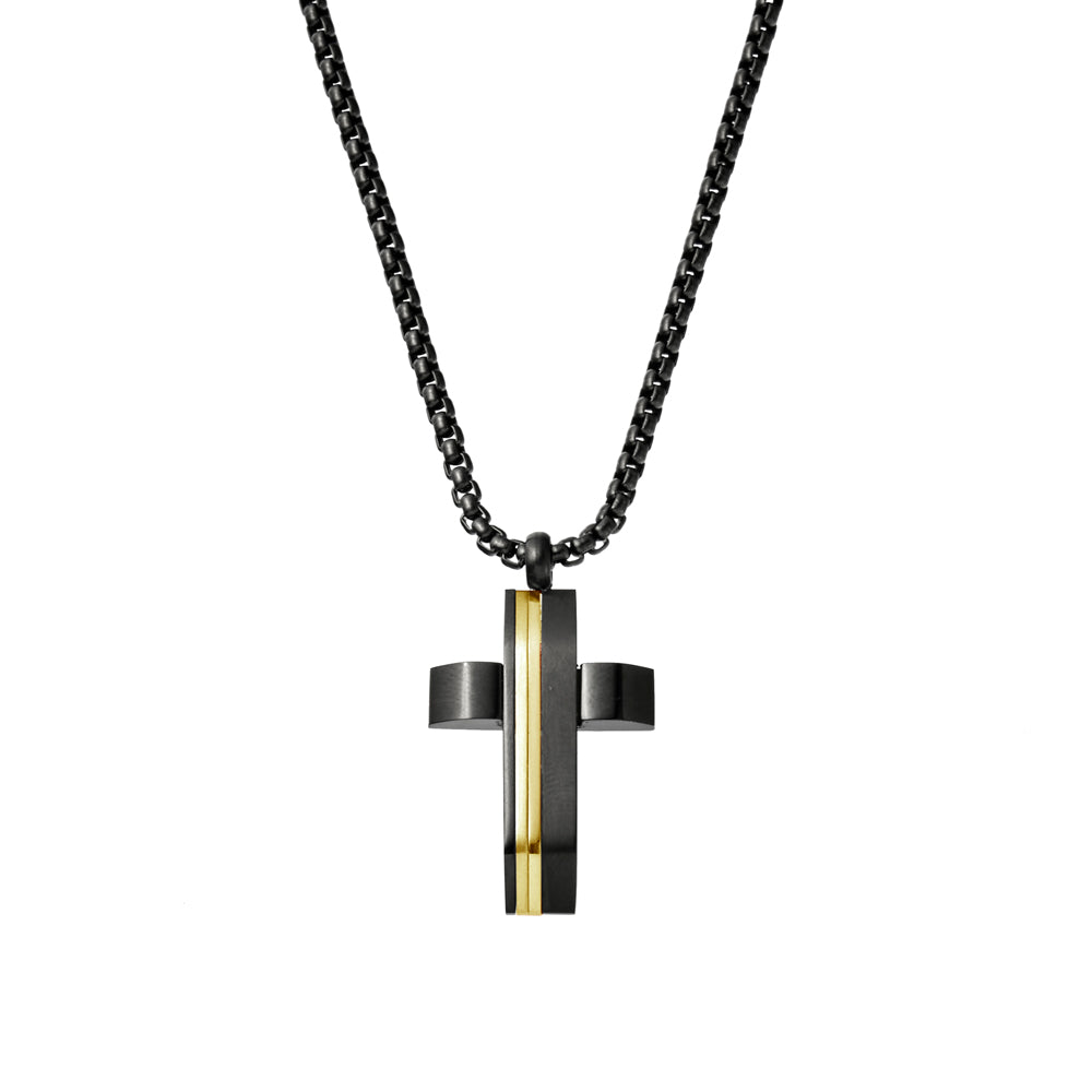 Blaze stainless steel men’s black cross with steel detailing