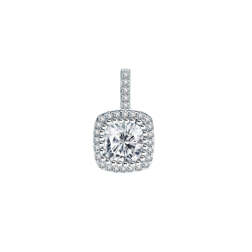 Sterling silver cushion cut CZ with halo set pendant