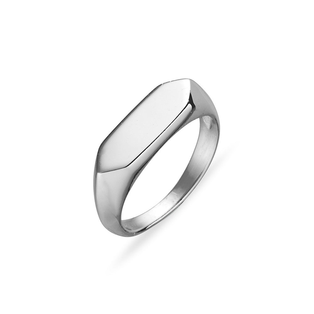 Sterling silver flat signet ring with rounded edges