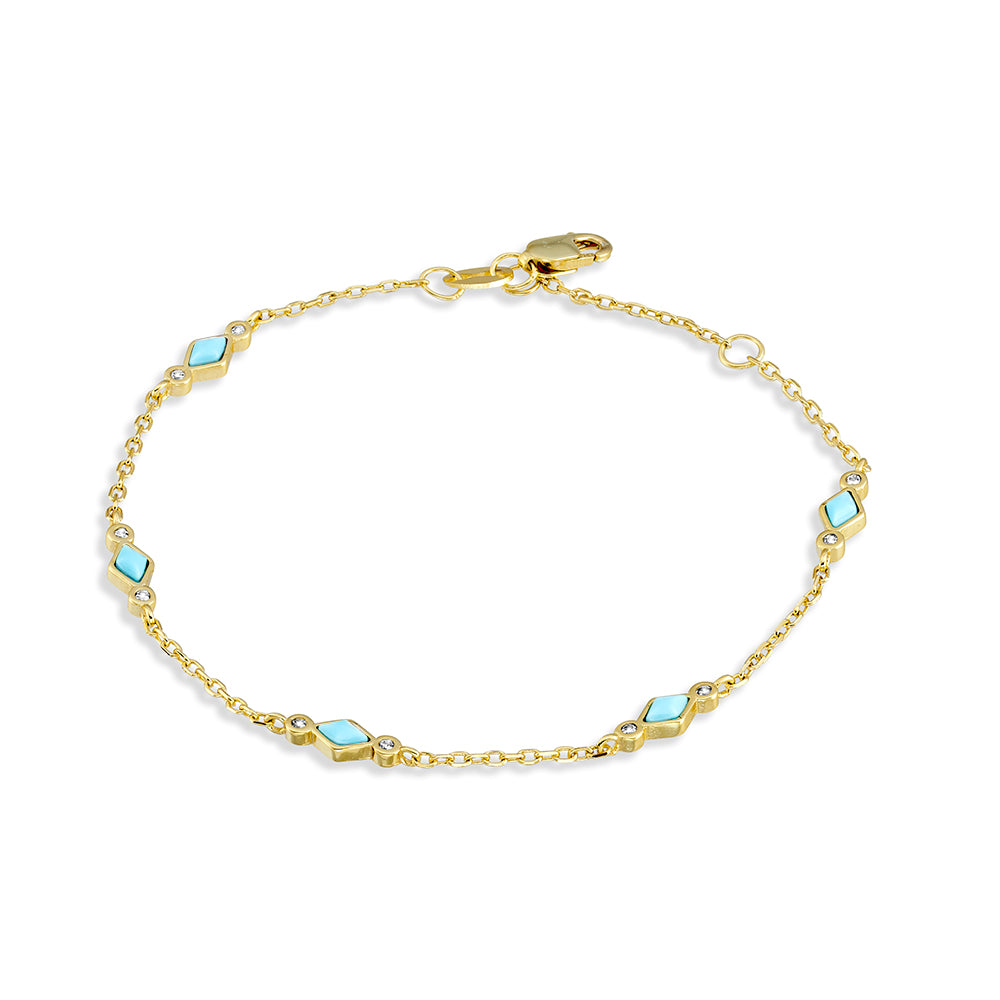 Sterling silver multi enamel turquoise charm bracelet with CZ