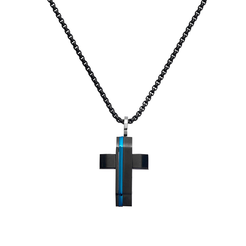 Blaze stainless steel men’s black cross with steel detailing