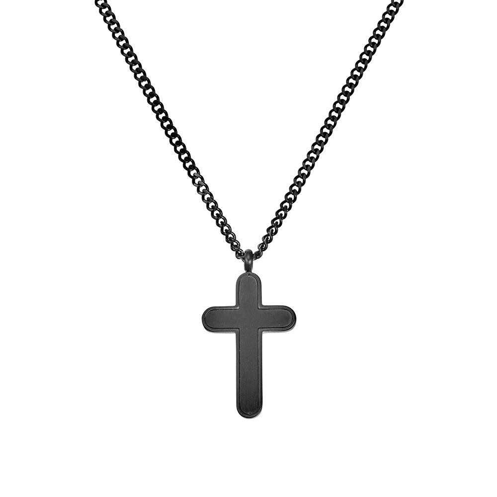 Blaze men’s stainless steel necklace with rounded cross pendant