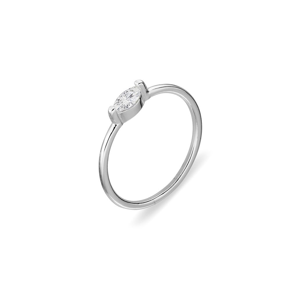 Sterling silver gold plated thin band ring with marquise CZ