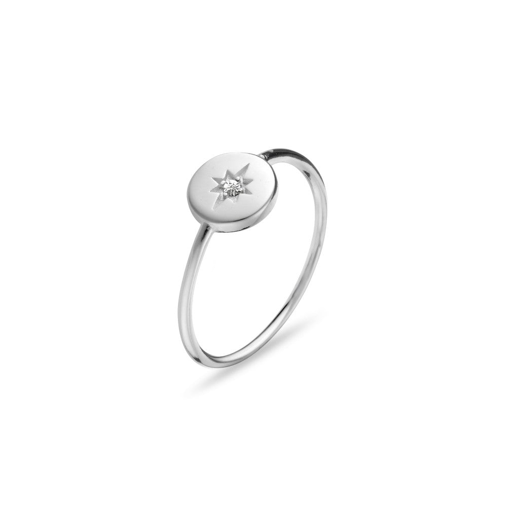 Sterling silver disc ring with CZ North Star