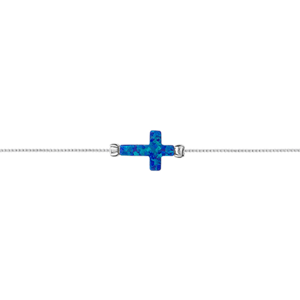 Sterling silver rolo chain bracelet with opalite cross