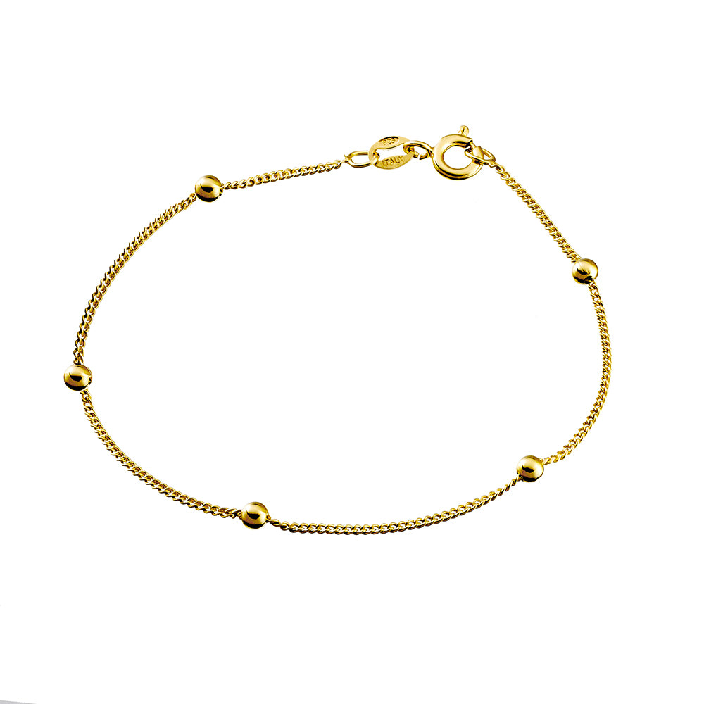 Sterling Silver fine curb bracelet with bead detail