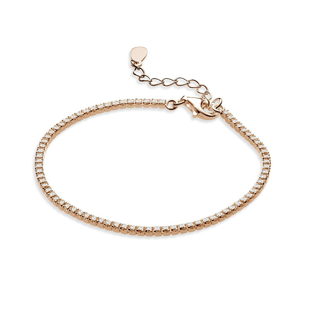 Sterling silver round white CZ tennis bracelet with extension
