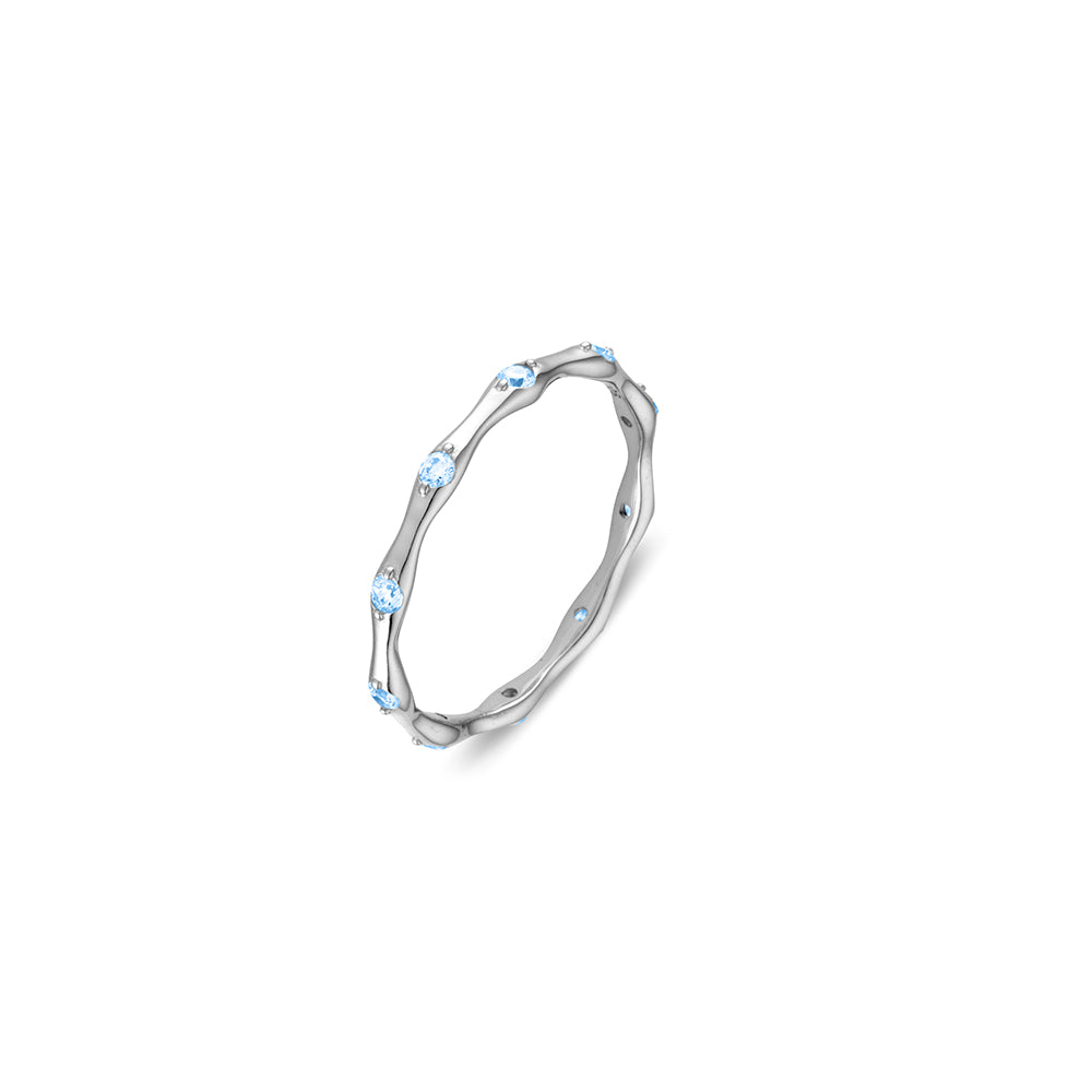 Sterling silver abstract shape band ring with light blue CZ details