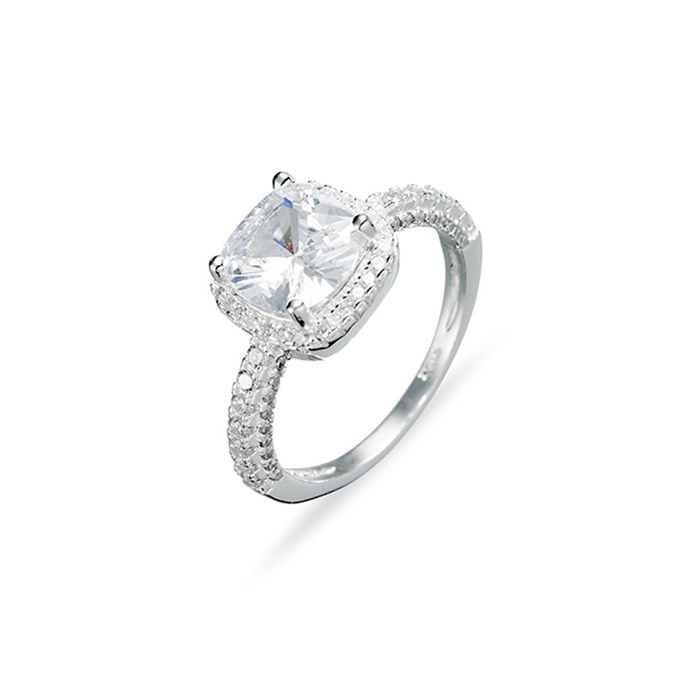 Sterling silver princess cut CZ stone with halo ring