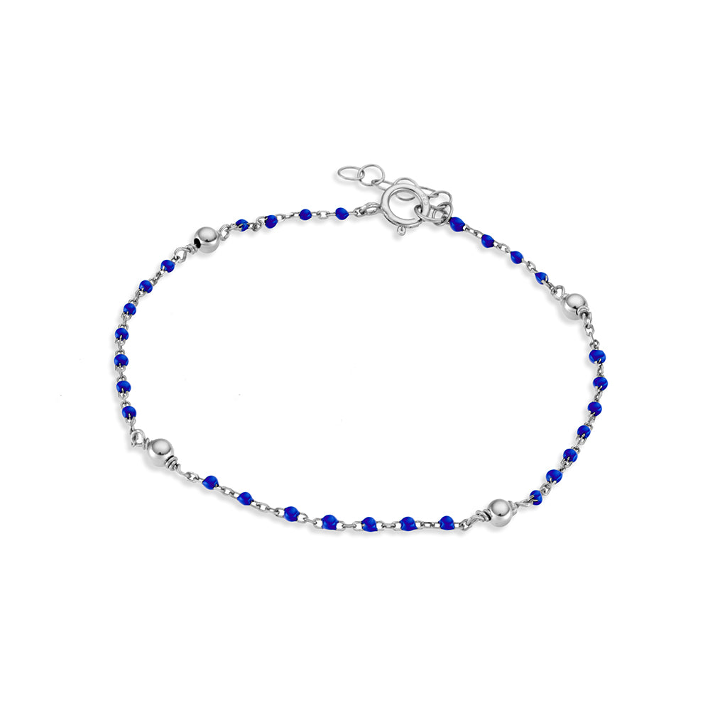 Sterling silver beaded bracelet with dark blue details