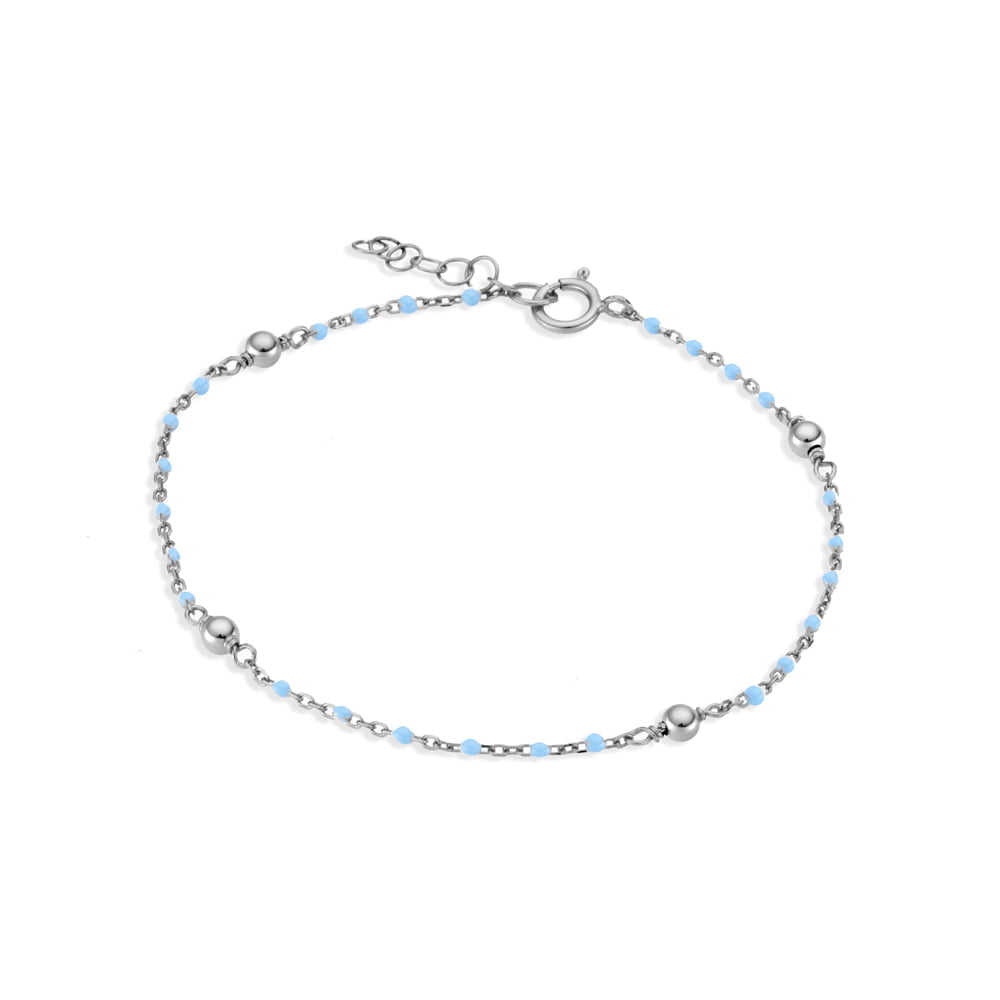 Sterling silver beaded bracelet with light blue details