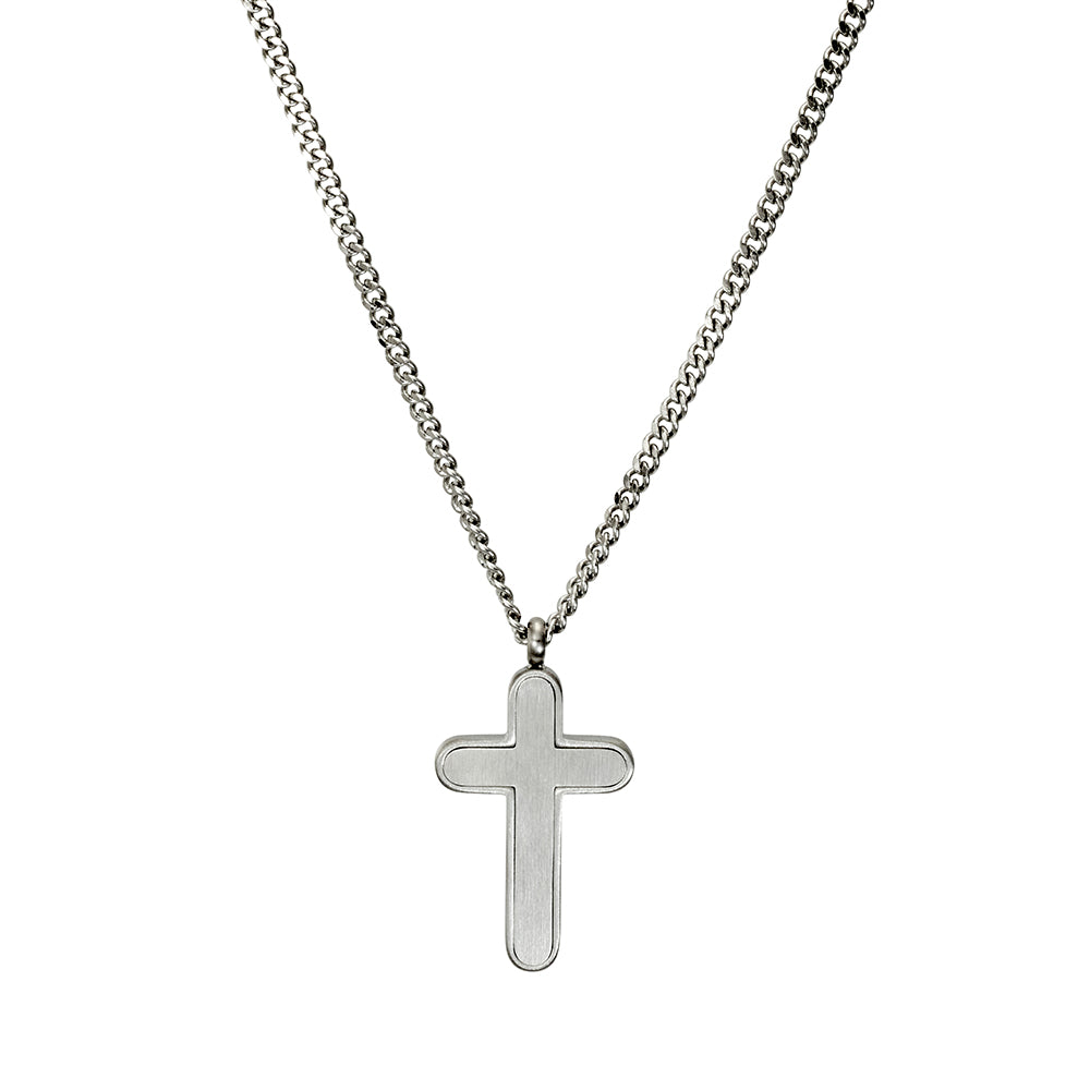 Blaze men’s stainless steel necklace with rounded cross pendant
