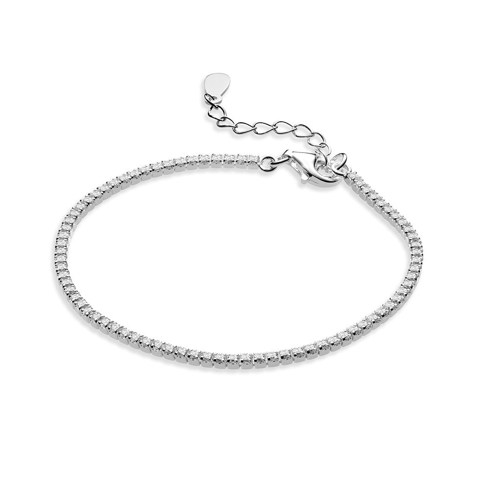 Sterling silver round white CZ tennis bracelet with extension