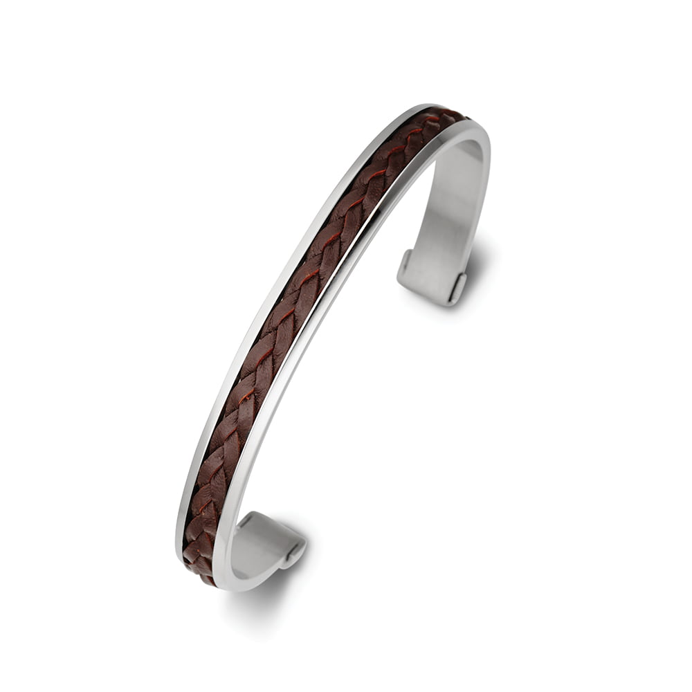Blaze stainless steel men’s cuff with leather detail