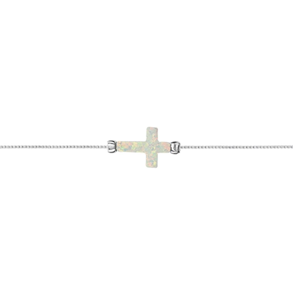 Sterling silver rolo chain bracelet with opalite cross