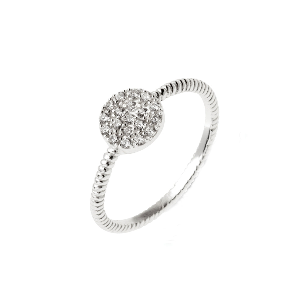 Sterling silver twist band CZ cluster disc ring