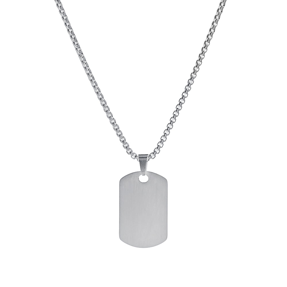 Blaze stainless steel men’s matte dog tag pendant necklace with box chain