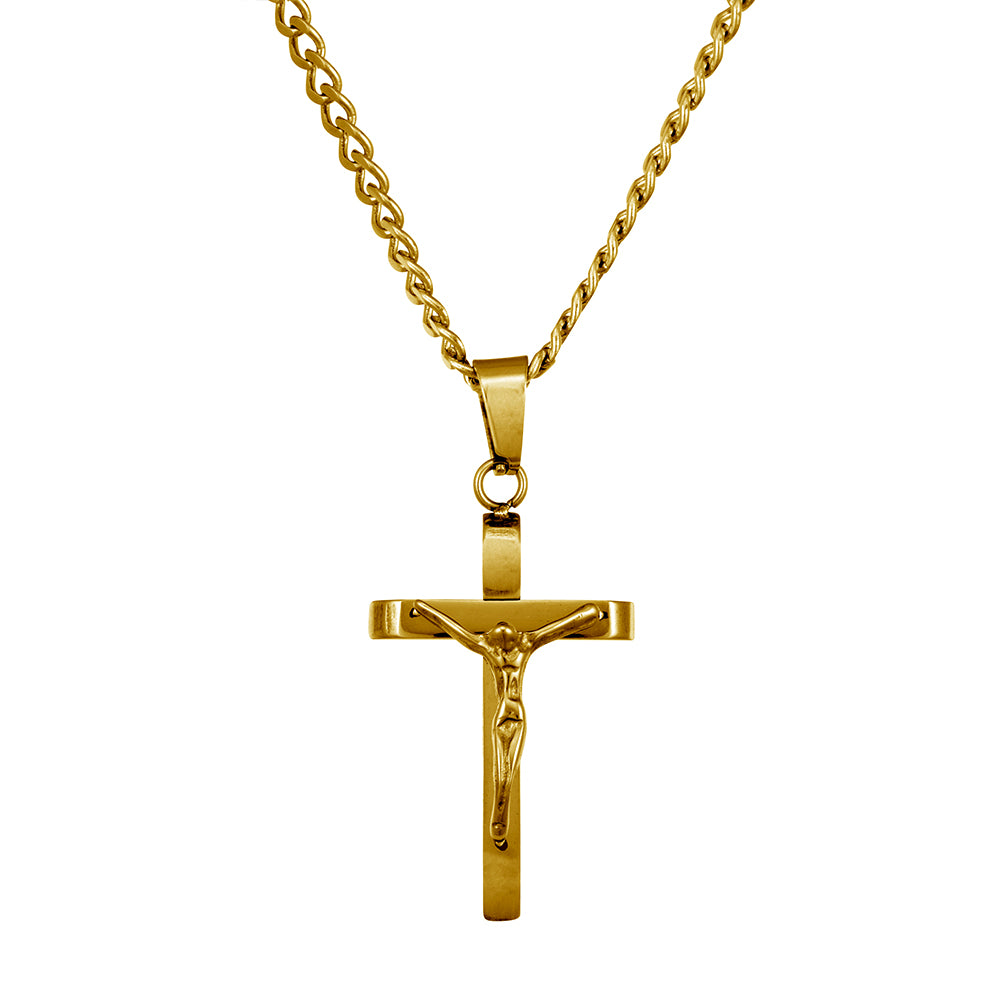 Blaze stainless steel crucifix necklace on curb link chain