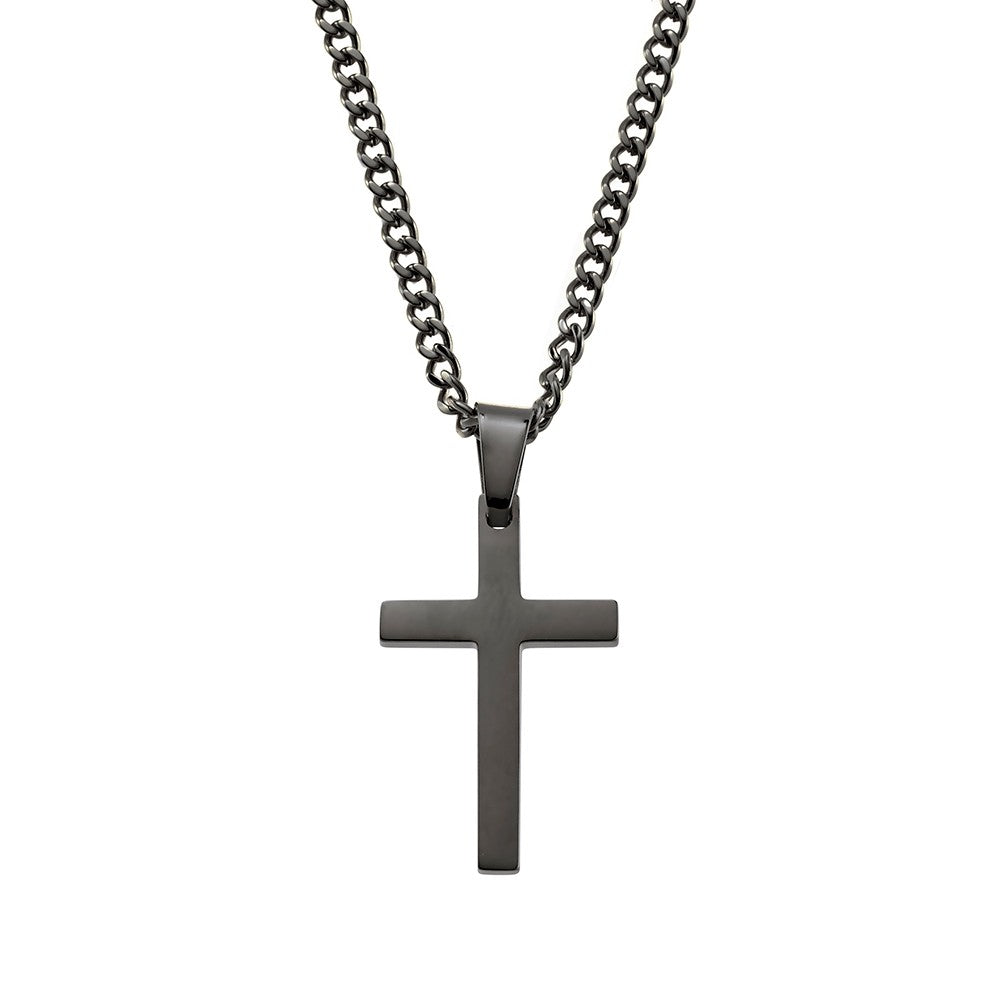 Blaze stainless steel men’s cross pendant necklace with 3MM curb chain