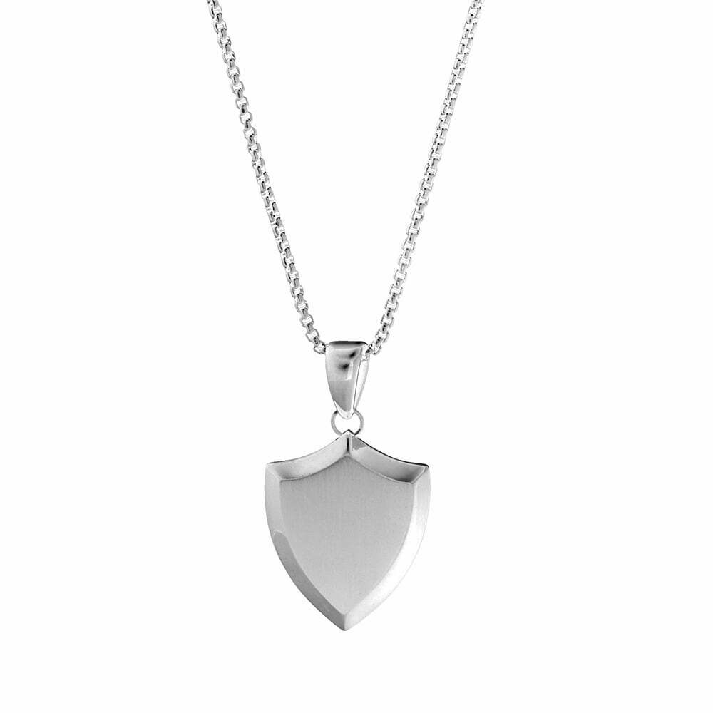 Blaze stainless steel men’s shield pendant necklace with box chain