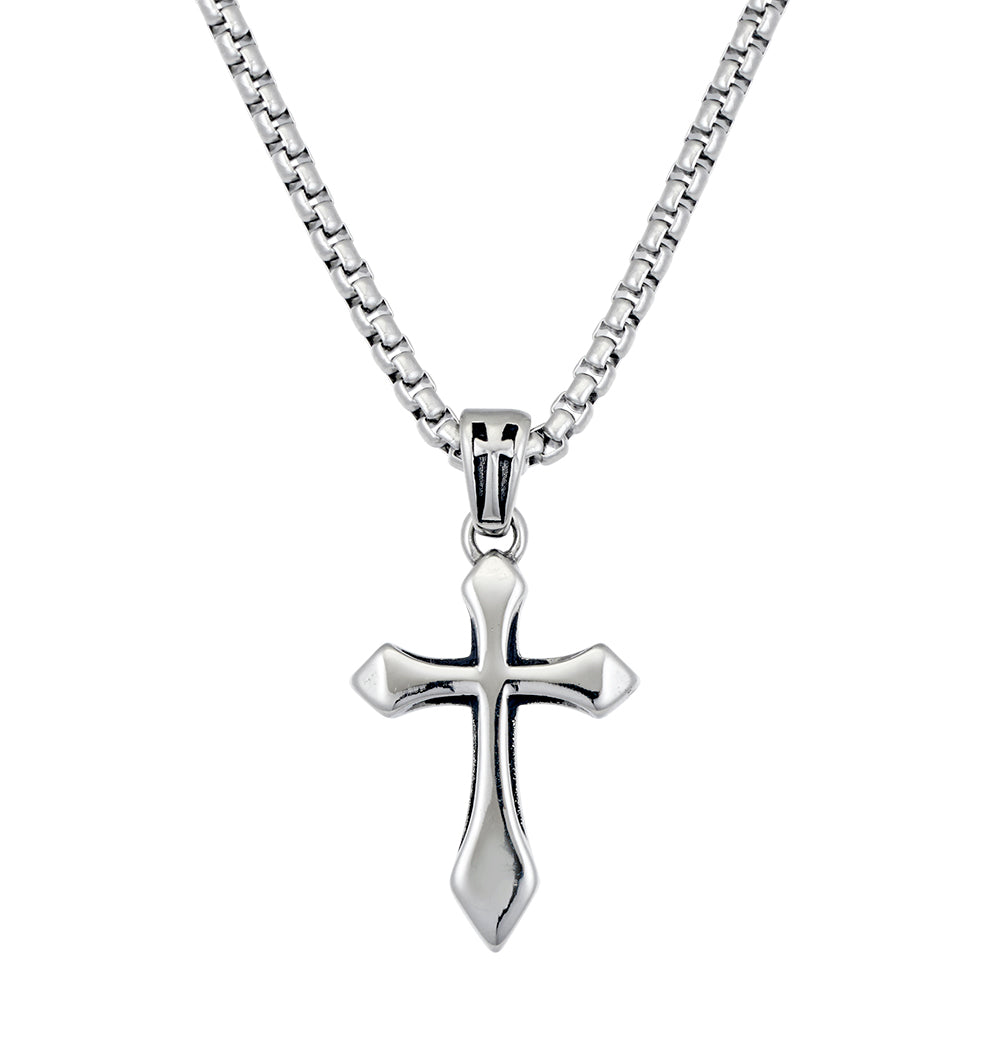 Blaze stainless steel cross necklace on rounded box chain