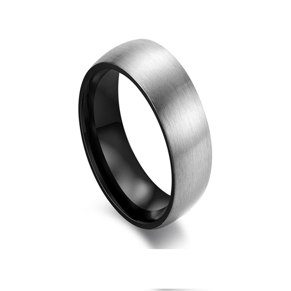 Blaze stainless steel men’s brushed grey ring with black inner