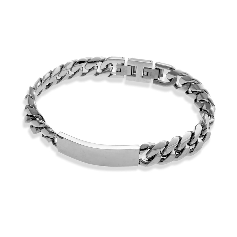 Blaze stainless steel 12MM Cuban link shiny finish ID bracelet