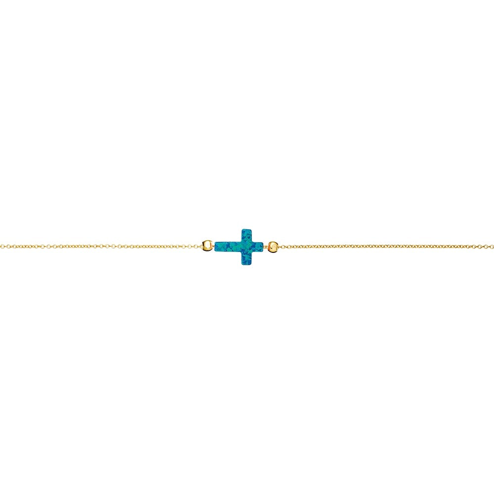 Sterling silver gold plated rolo chain bracelet with opalite cross