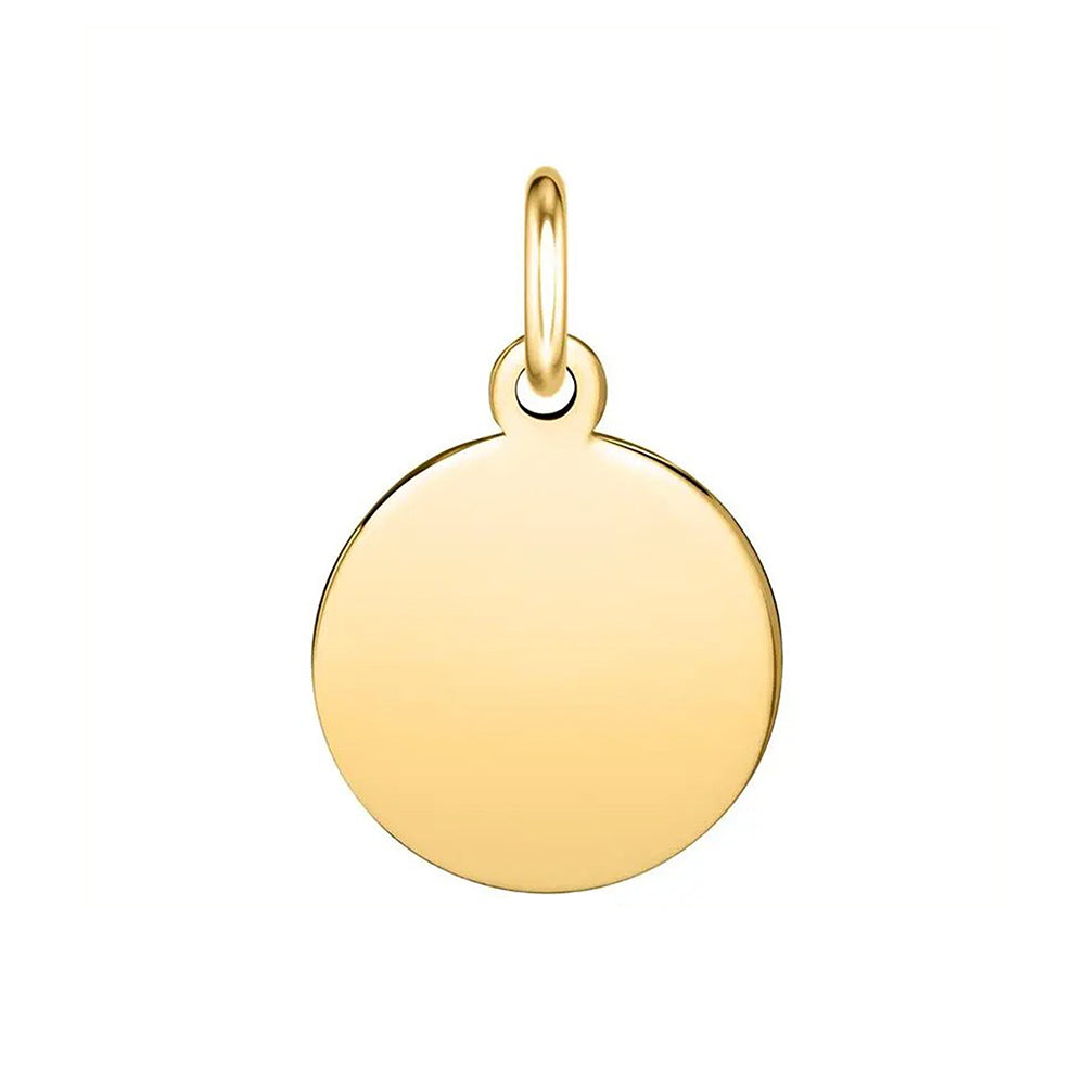 Sterling silver gold plated 16MM flat disc pendant.