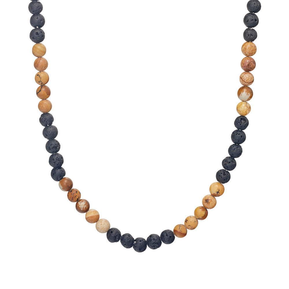 Blaze men’s picture rock and lava stone bead necklace with stainless steel lobster clasp