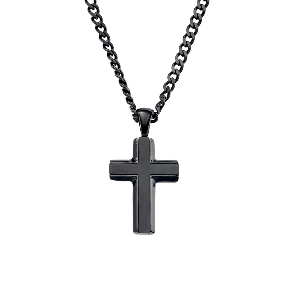 Blaze stainless steel men’s shiny and matte finish cross pendant necklace