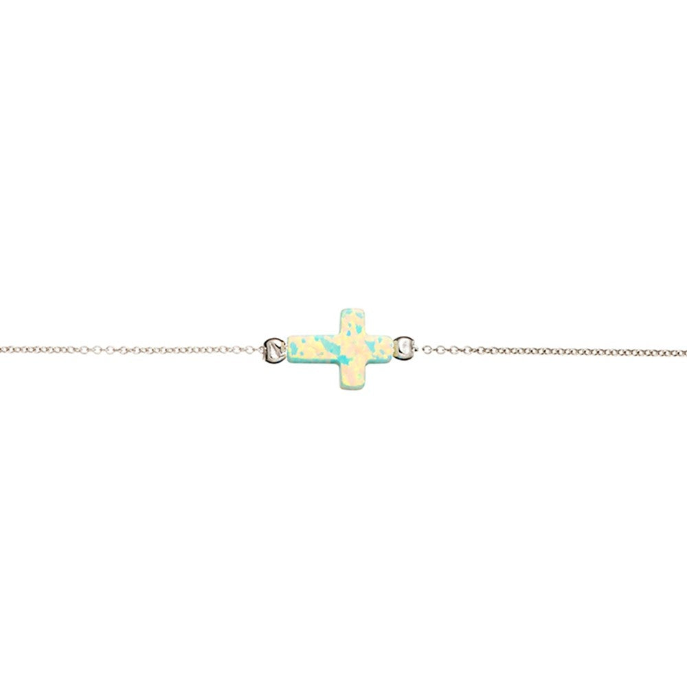 Sterling silver rolo chain bracelet with opalite cross