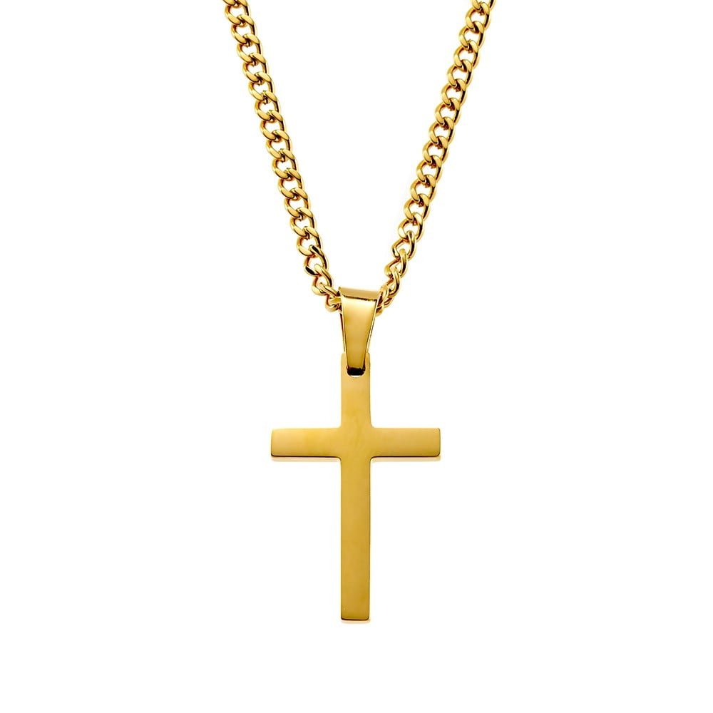 Blaze stainless steel men’s cross pendant necklace with 3MM curb chain