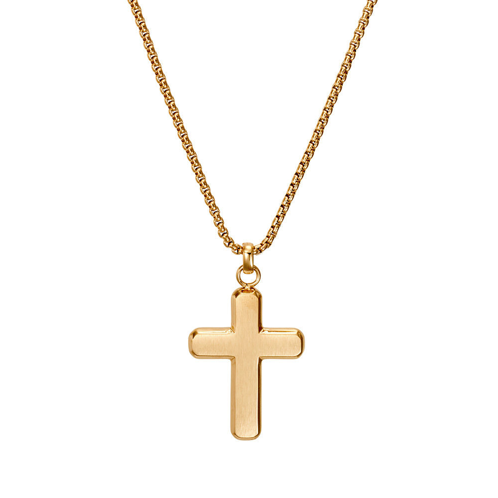 Blaze stainless steel men’s plated round edged cross pendant necklace
