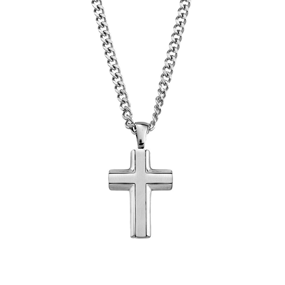 Blaze stainless steel men’s shiny and matte finish cross pendant necklace