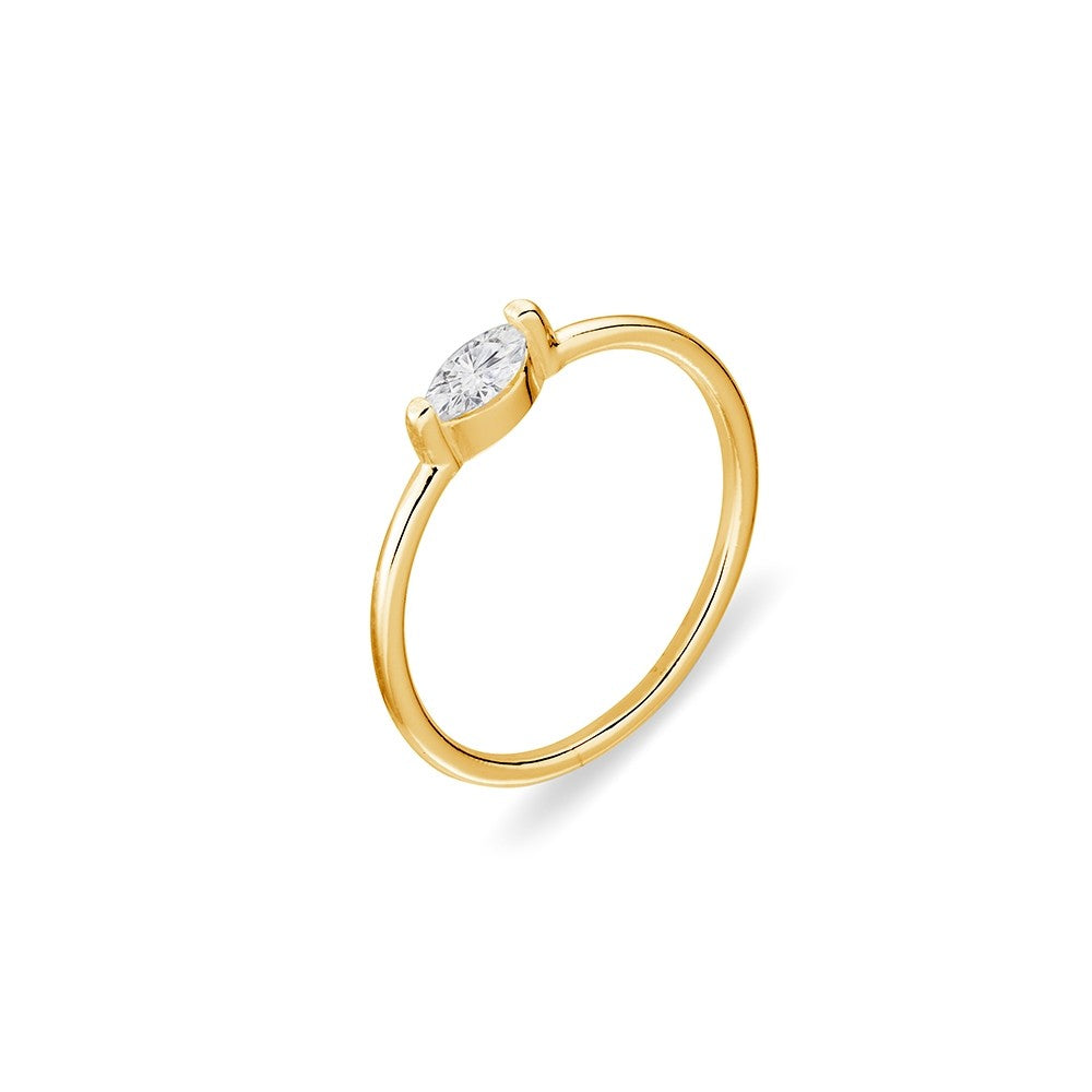 Sterling silver gold plated thin band ring with marquise CZ
