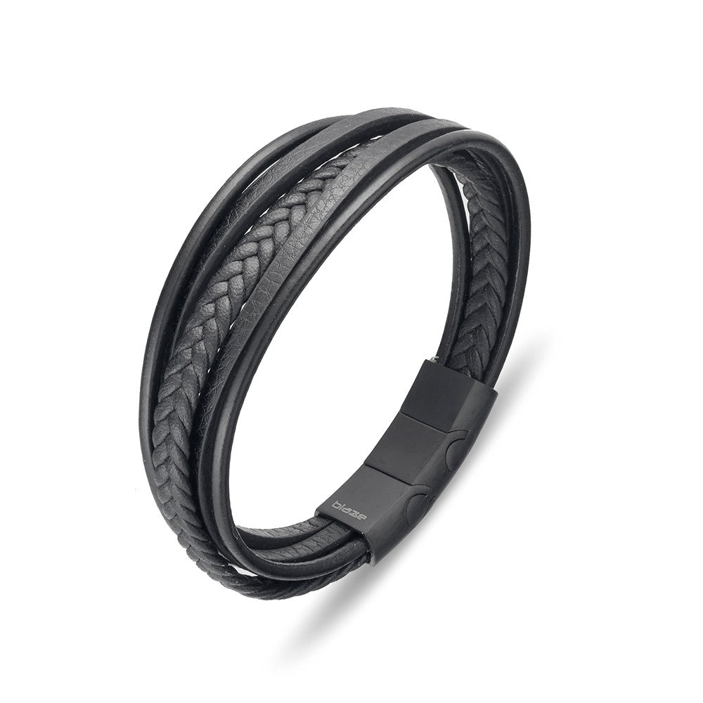 Blaze stainless steel men’s leather bangle including braided strap