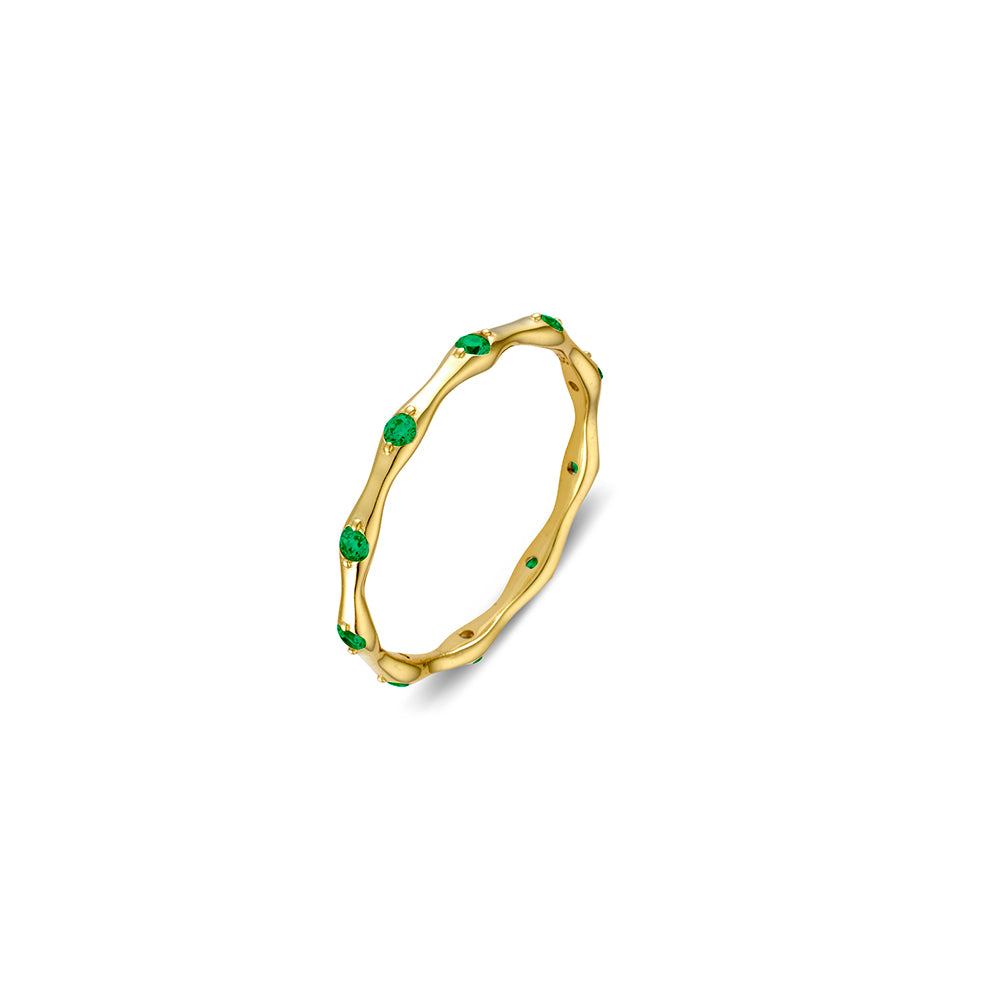 Sterling silver abstract shape band ring with emerald CZ details
