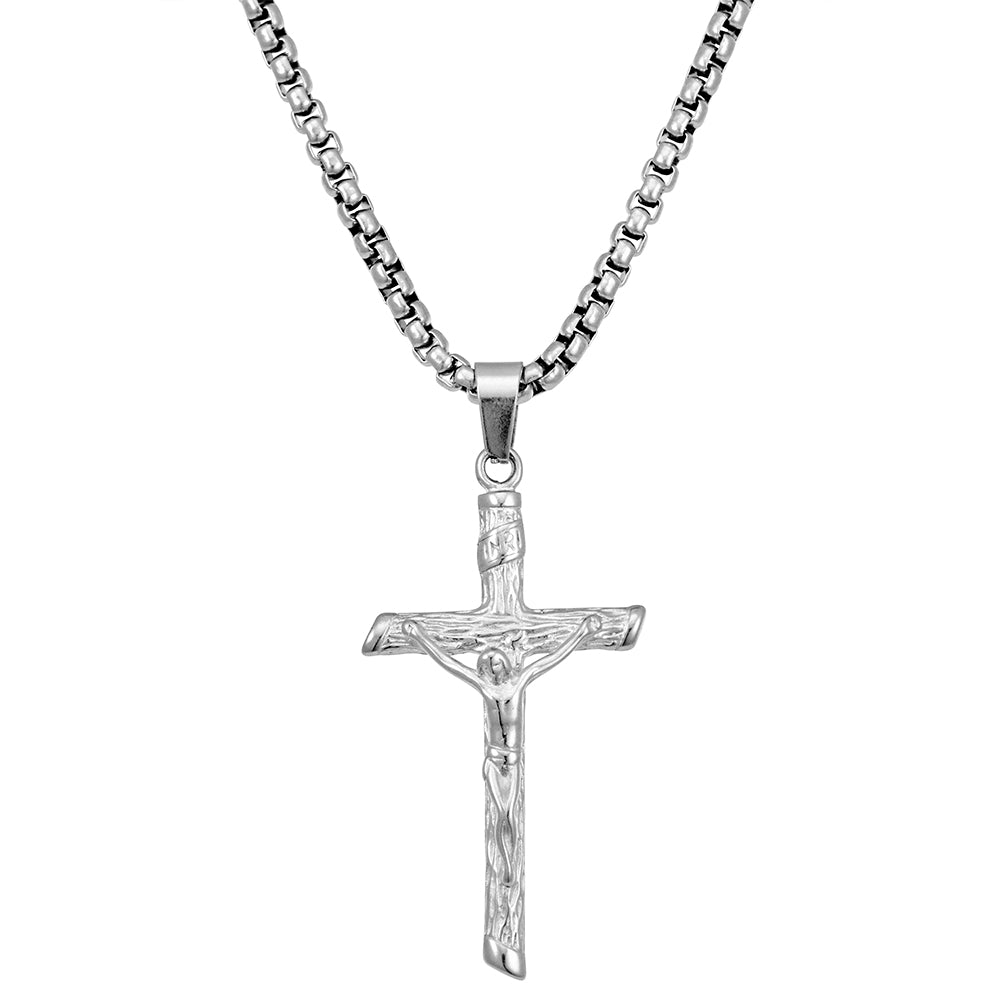 Blaze stainless steel necklace with crucifix on box chain