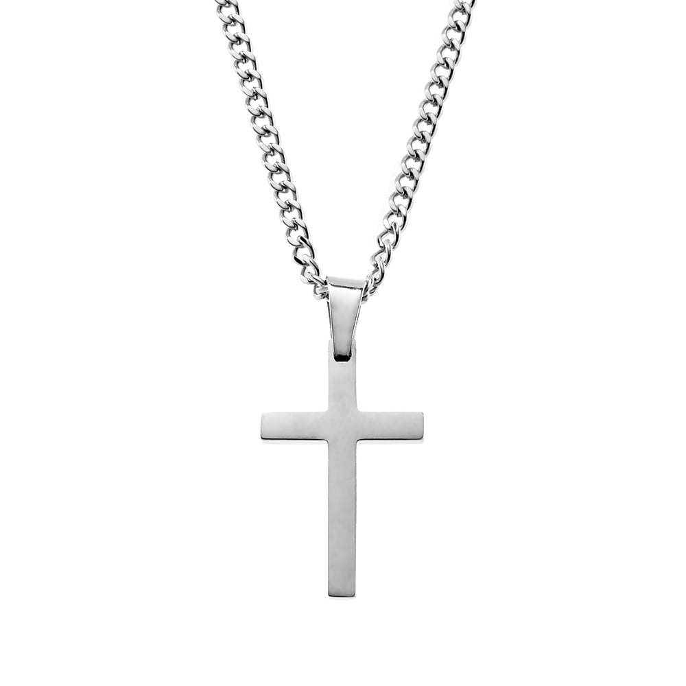Blaze stainless steel men’s cross pendant necklace with 3MM curb chain