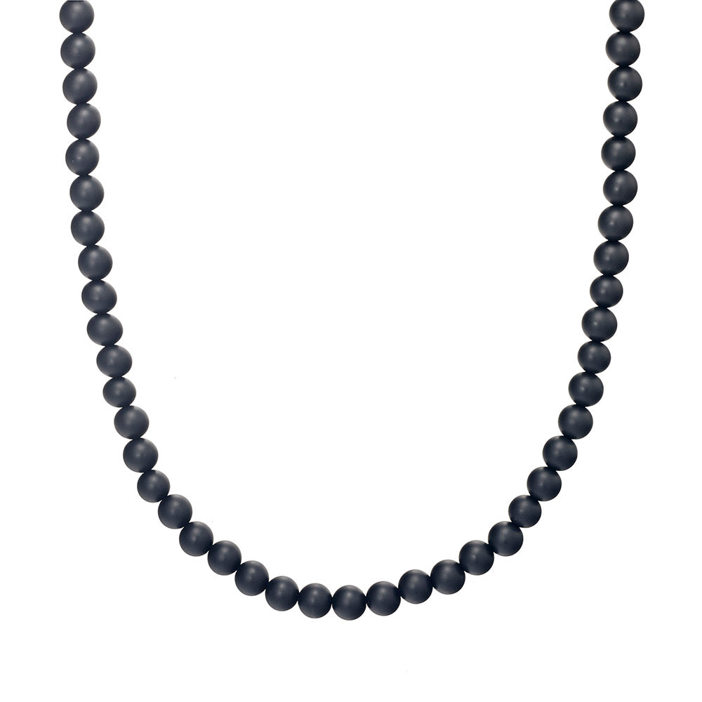 Blaze men’s black onyx bead necklace with stainless steel lobster clasp