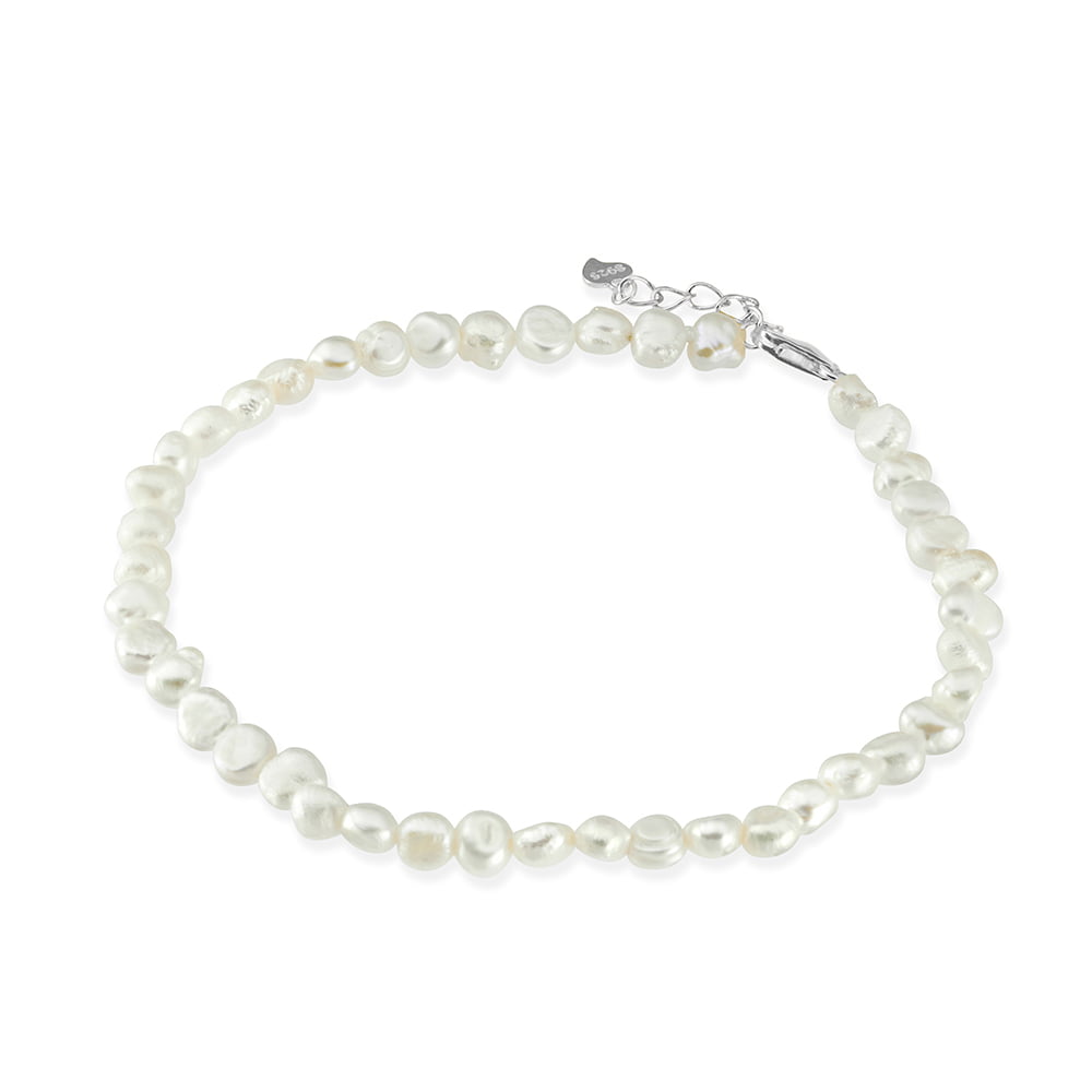 Freshwater baroque flat pearl bracelet with sterling silver clasp and extension