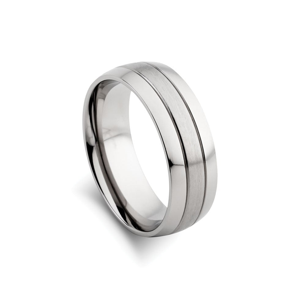 Blaze stainless steel men’s matte and polished wide band ring