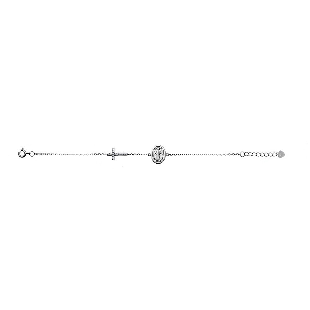 Sterling Silver Medal and Cross Bracelet