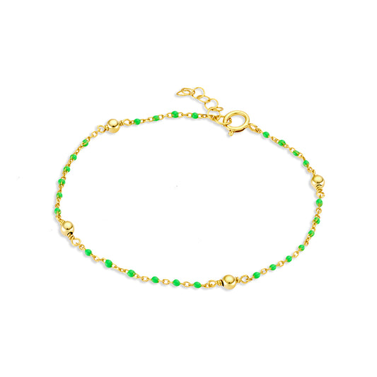 Sterling silver beaded bracelet with light green details