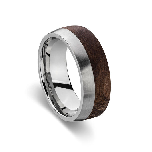 Blaze Ore Stainless Steel men’s wood ring with steel detail