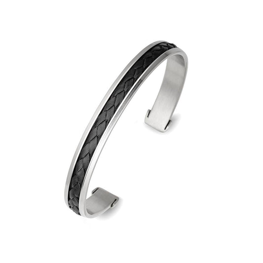 Blaze stainless steel men’s cuff with leather detail