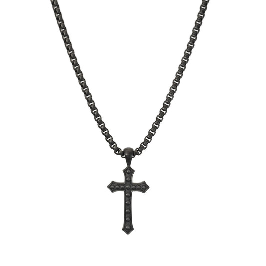 Blaze men’s stainless steel necklace with IP black cross pendant